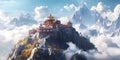Mountaintop Monastery Stunning Himalayan Art Background Wallpaper Royalty Free Stock Photo