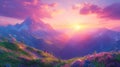Mountaintop sunset, hikers, vibrant colors Royalty Free Stock Photo