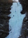 Ice climber climbing frozen water of kangchon waterfall in Chuncheon city