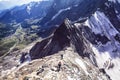 Mountaneers climbing Matterhorn by Lion Ridge. Testa del Leone in the background. Beautiful landscape.