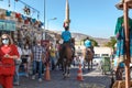 Mounted gendarmerie on the streets of Uchisar, Turkey