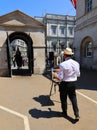 A mounted guardsman at the entrance to Horse Guards Parade Royalty Free Stock Photo