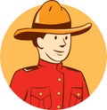 Mounted Police Officer Bust Circle Cartoon