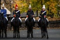 Mounted Romanian Jandarmi horse riders from the Romanian Gendarmerie in ceremonial and parade uniforms