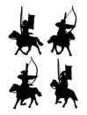 Mounted samurai archers silhouette set Royalty Free Stock Photo