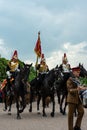 Windsor, UK - May 18 2019: The Household Cavalry mark their departure from Comberme Barracks Royalty Free Stock Photo