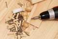 Mounting furniture with screwdriver Royalty Free Stock Photo