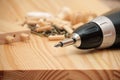 Mounting furniture with screwdriver Royalty Free Stock Photo