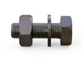 Mounting kit. A set of metal fasteners. Teaching image of threaded fasteners from the bolt nuts and washers. 3D