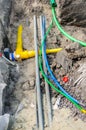 Mounting of underground cables and pipes in a housing project Royalty Free Stock Photo