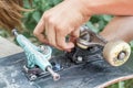 Mounting the wheel pair of skateboarding Royalty Free Stock Photo