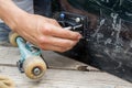 Mounting the wheel pair of skateboarding Royalty Free Stock Photo