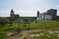 Mourao castle towers and wall historic building with interior garden in Alentejo, Portugal Royalty Free Stock Photo
