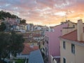 Mouraria neighborhood in Lisbon, Portugal at sunset