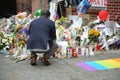 Mourner honors Orlando massacre victims at the gay rights landmark Stonewall Inn Royalty Free Stock Photo