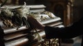 Solemn Funeral Service with Casket and White Lilies