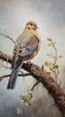 Mourning Dove Perched On Branch: Historical Painting By Jay Anacleto
