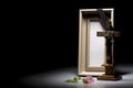 Mourning frame with crucifix and flower Royalty Free Stock Photo