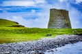 Mousa Broch is the finest preserved example of an Iron Age broch or round tower. It is in the small island of Mousa in Shetland, Royalty Free Stock Photo