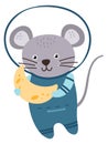 Mouse astronaut with cheese moon crescent. Space animal