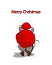 Santa claus mouse carrying a merry christmas bag Royalty Free Stock Photo