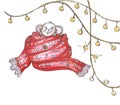 Mouse in a big scurf and christmas lights garland