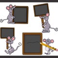 Mouse with blank wooden blackboard set digital elements Royalty Free Stock Photo