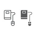 Mouse and book line and glyph icon, e learning Royalty Free Stock Photo