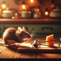 A mouse carefully avoids the dangers of the mouse trap