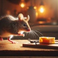 A mouse carefully avoids the dangers of the mouse trap