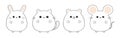 Mouse, cat kitten kitty, bear, rabbit hare icon set. Black contour silhouette. Kawaii animal. Doodle linear sketch. Cute cartoon
