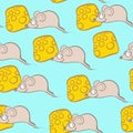 Mouse and cheese. Bright vector seamless pattern