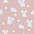 Mouse and cheese. Seamless vector pattern. Cute background for baby, kids, children. Royalty Free Stock Photo