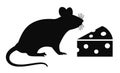 Mouse with cheese vector silhouette icon Royalty Free Stock Photo