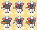 Vector illustration of cute Mouse Chef cartoon with food. Royalty Free Stock Photo