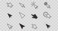 Mouse Click Cursors and Pointer set icon, line choice button. Click here, press ui indicator. Ux ui design element Royalty Free Stock Photo