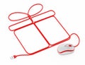 Mouse connected to cord forming giftbox shape. 3D illustration