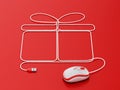 Mouse connected to cord forming giftbox shape. 3D illustration