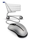 A mouse connected to a shopping cart Royalty Free Stock Photo