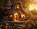 Mouse cozy house is in golden hour wood and atique.