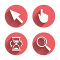 Mouse cursor icon. Hourglass, magnifier glass Royalty Free Stock Photo