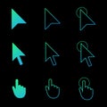 Mouse cursor icon set , arrow and hand in modern gradient style. click and link web icons. Vector illustration isolated on black Royalty Free Stock Photo