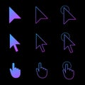 Mouse cursor icon set , arrow and hand in modern gradient style. click and link web icons. Vector illustration isolated on black Royalty Free Stock Photo