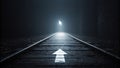 Mouse cursor pointing the way forward on railroad tracks