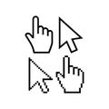 Mouse cursor vector icons. Hand cursor pointer icon, pixel and regular. Arrow poiner cursor icon Royalty Free Stock Photo