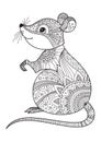Mouse doodle coloring book page. Antistress for adult. Zentangle style. Chinese symbol of the year the rat in the eastern