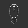 Mouse and down arrow chalk white icon on black background. Web page scrolling down. PC mouse with buttons and wheel Royalty Free Stock Photo