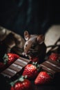 A mouse eating chocolate and strawberries, AI