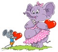 Mouse & Elephant Love - Cartoon Illustration Royalty Free Stock Photo