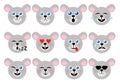 Mouse emoticon. Animal emoticons. Mouse face icons. Set of cartoon mouse stickers. Funny smiles, emoji, expressions